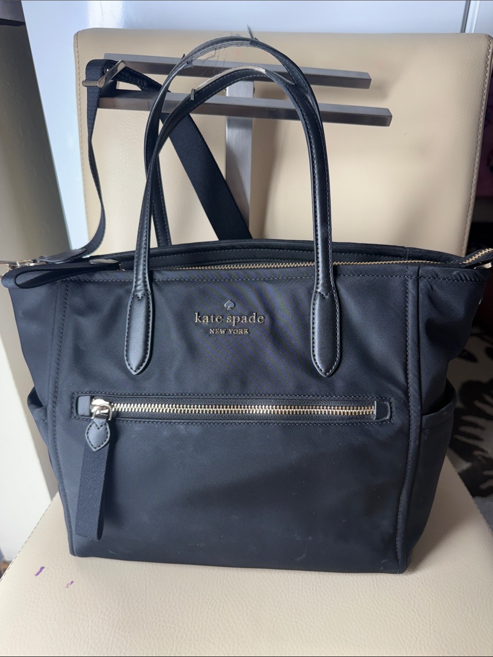 kate spade Black Nylon Tote with Gold-Tone Accents